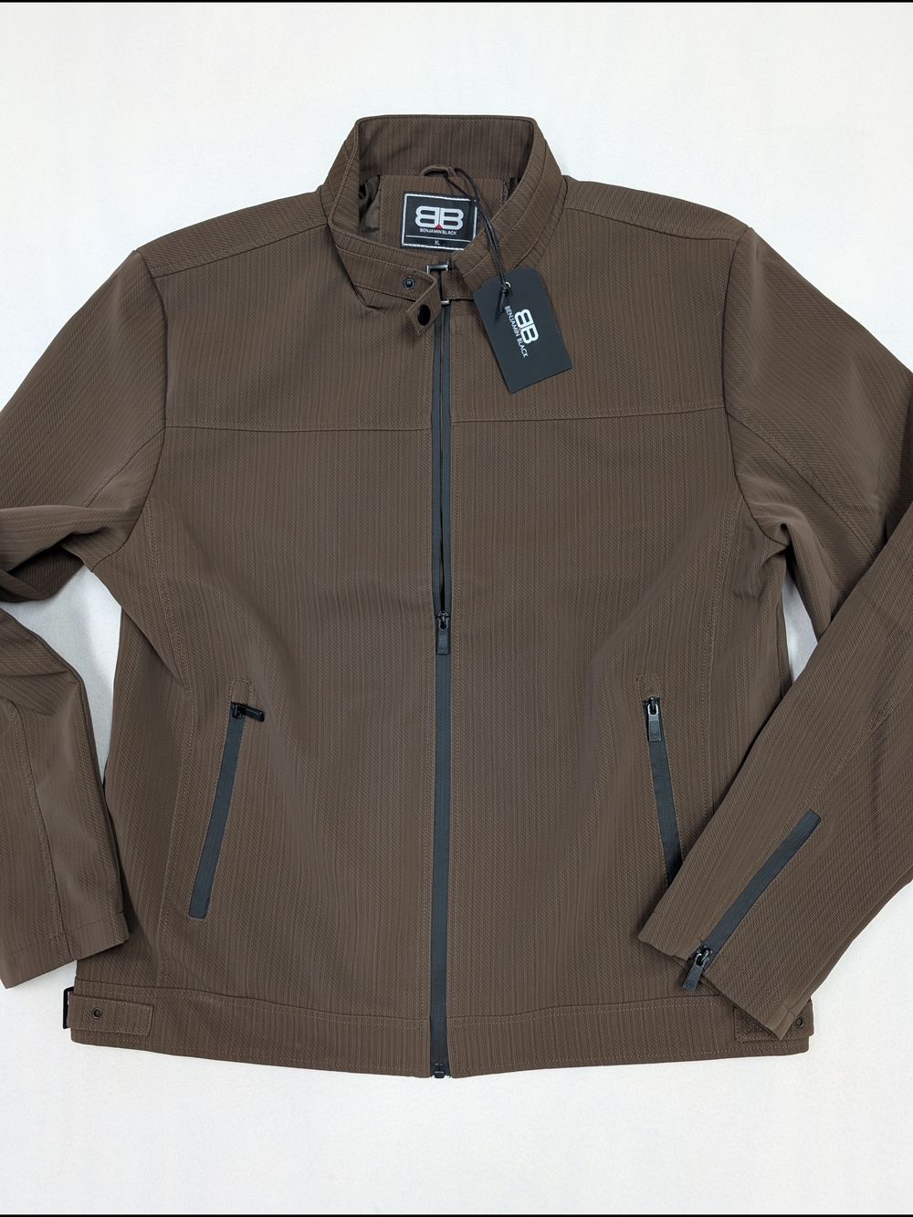 Benjamin Black Men's Brown Textured Full Zip Jacket Stand Collar NWT Size XL